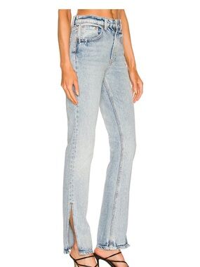 GRLFRND Light Blue High-Rise Bootcut Jeans with Ankle Slit